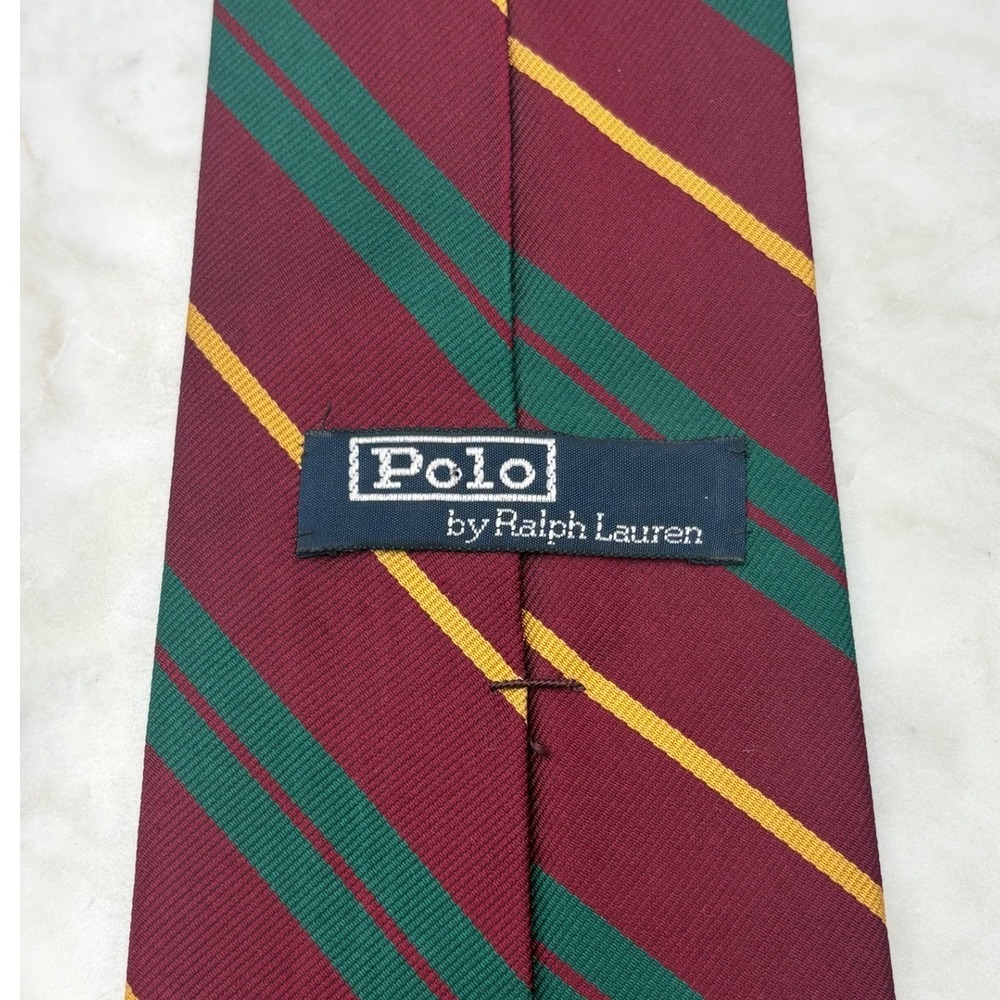 NWT Vintage Polo Ralph Lauren Men's Silk Tie Red Gold Green Stripe 3.75" x 55"